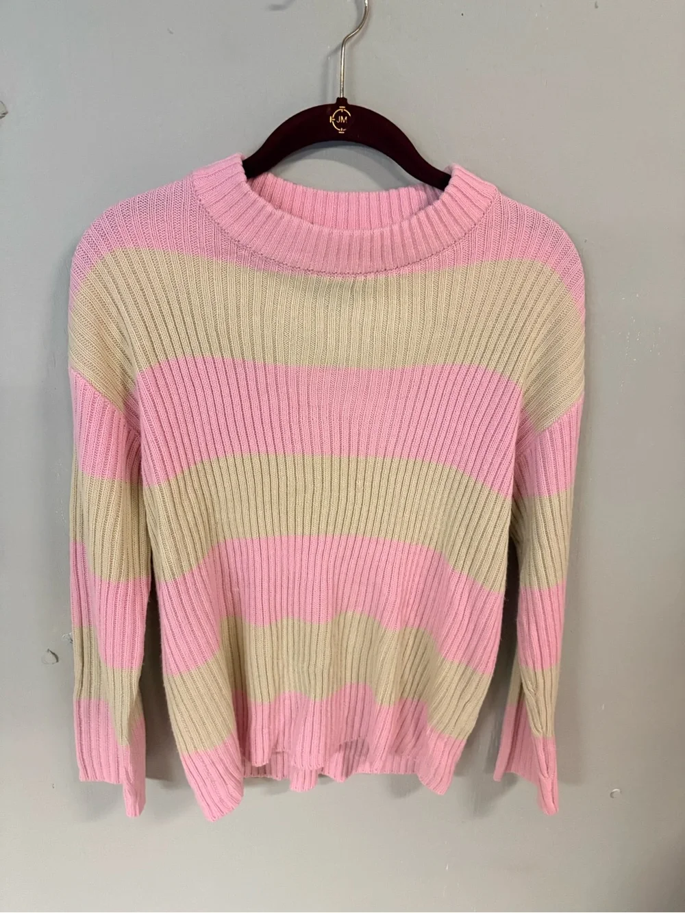 Love for Humanity Brand Pink & Cream Striped Ribbed Crewneck Sweater